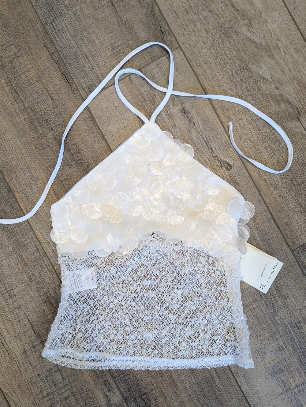 NWT Peppermayo Shelly White Halter Beaded Mesh Crop Top | Xsmall - Picture 3 of 6